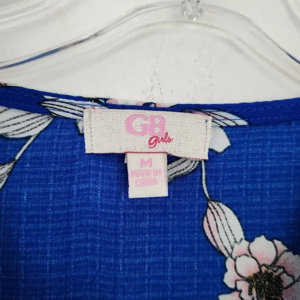 GB Girls Floral Shirt Size Medium Blue, Pink Flowers